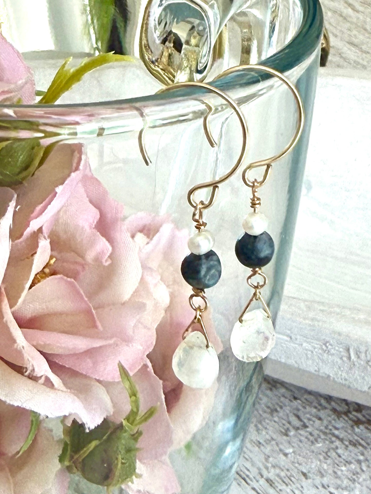 Moonstone Larvikite Halfhoop Earrings
