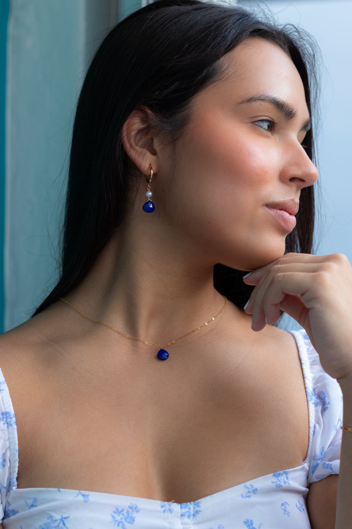 Lapis Lazuli Half Hoop Earrings