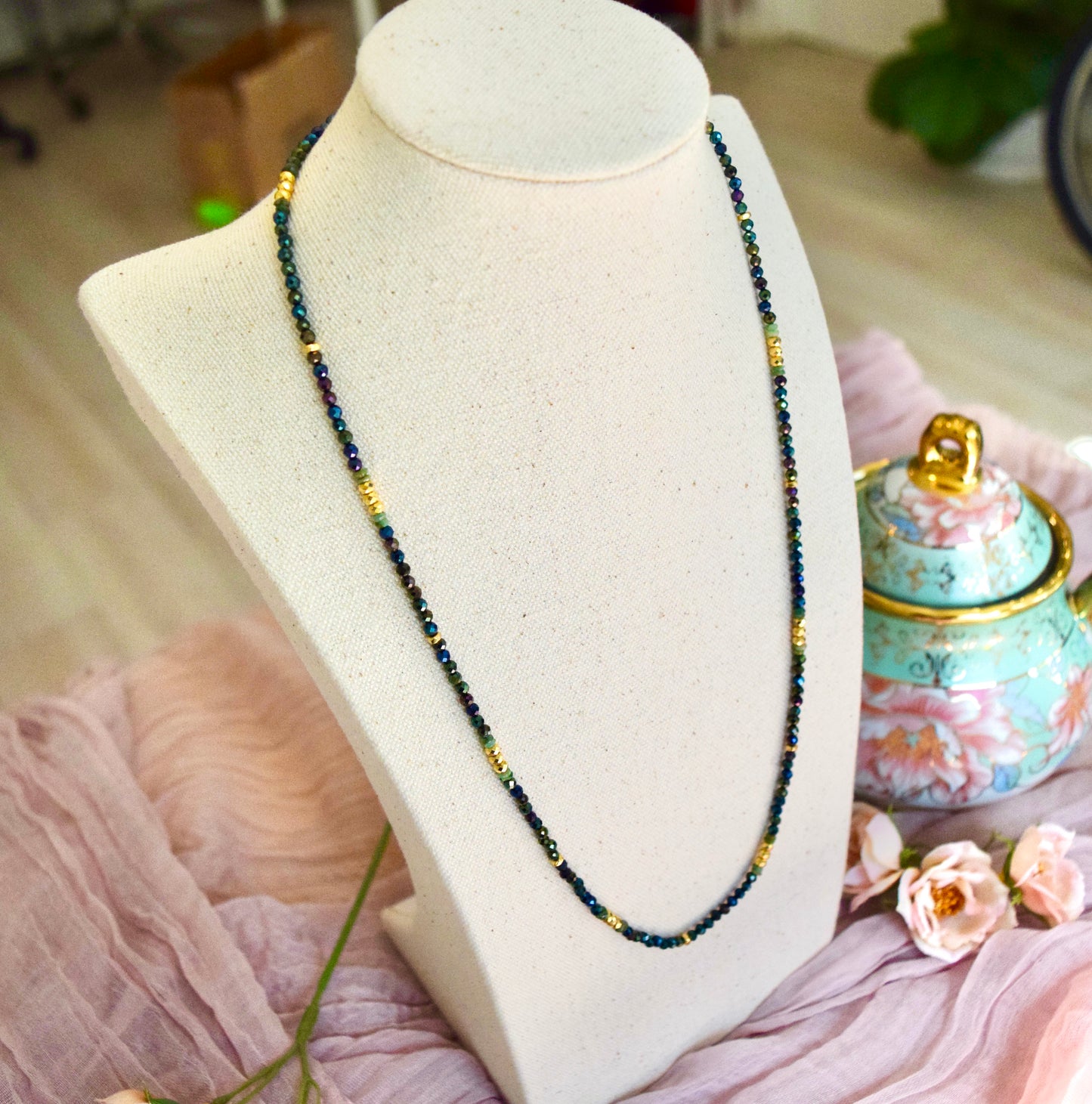 Mixed gemstone Necklaces ( Green Pyrite )
