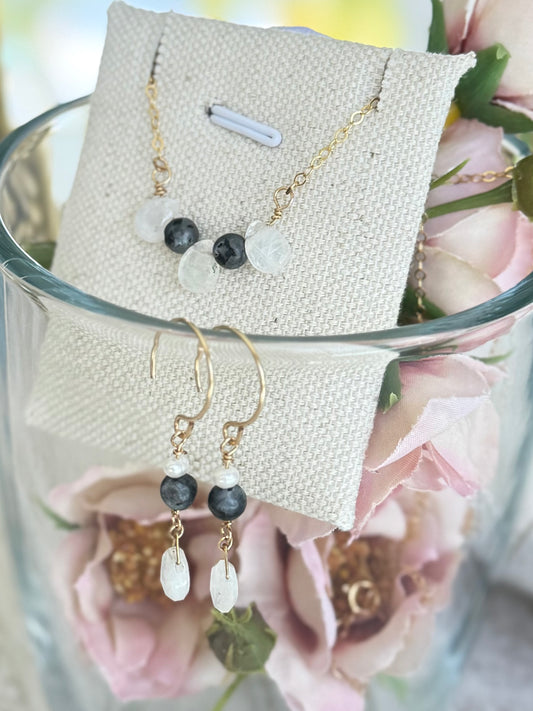 Moonstone Larvikite Halfhoop Earrings