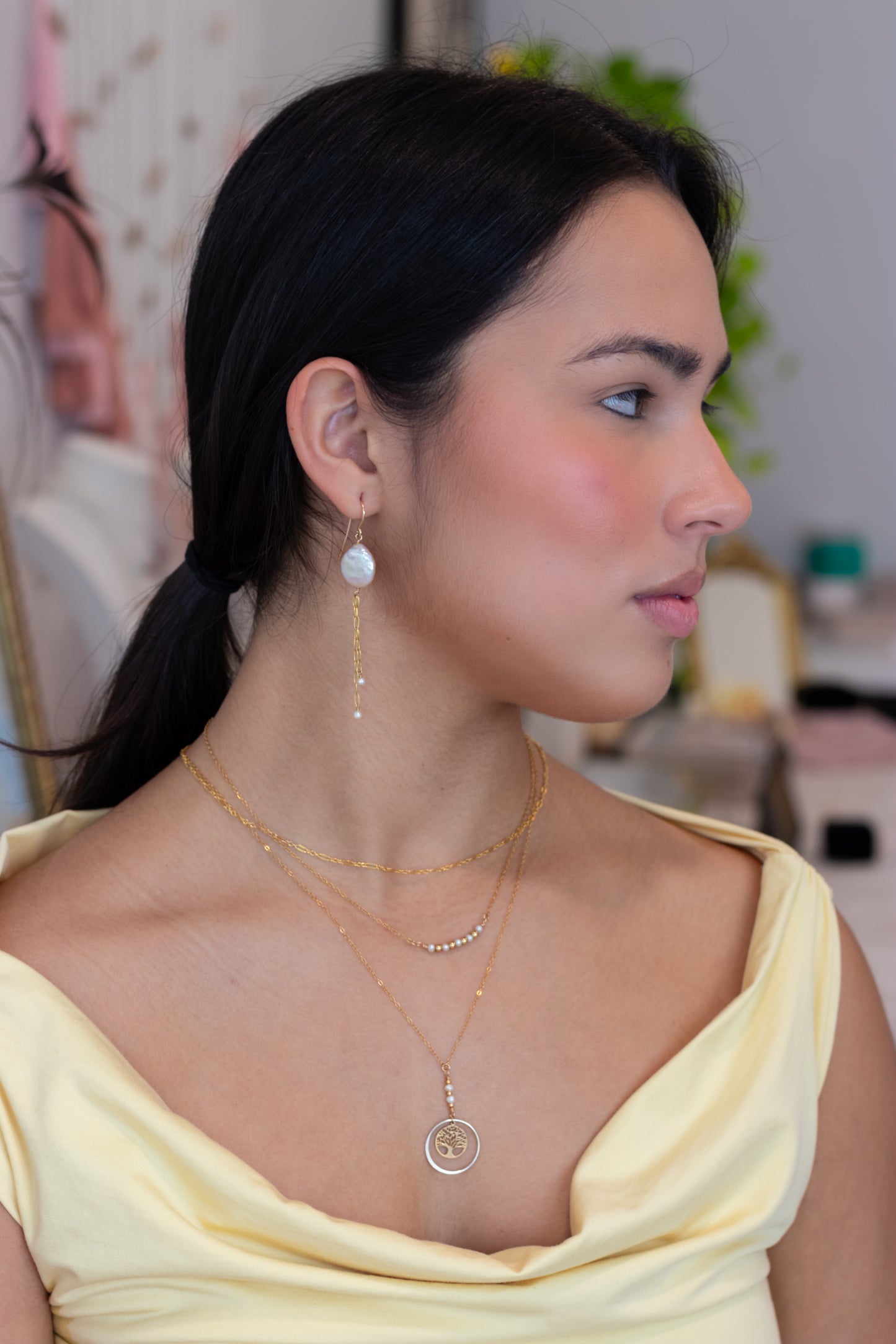 Coin Pearl Earrings with Paperclip Dangle